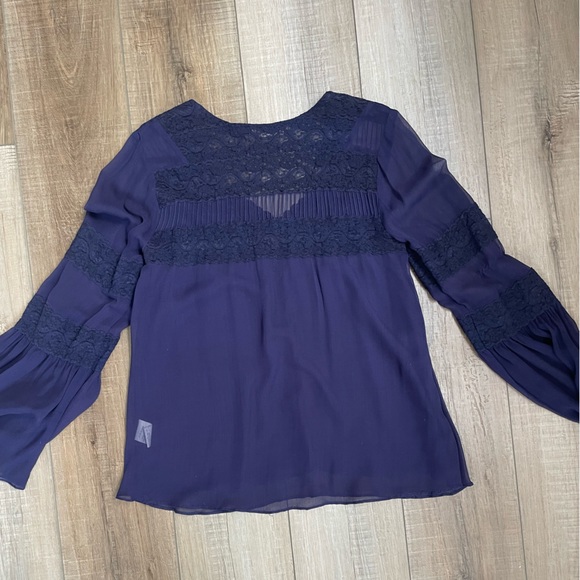 LOVE SAM Anthropologie Silk Blouse Sheer Long sleeve Boho Top  | Small - Purple - Picture 7 of 10